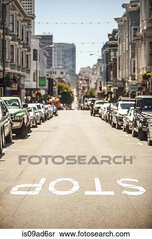 STOP on road in San Francisco street View Large Photo Image Stock Photography - STOP on road in San Francisco street. Fotosearch