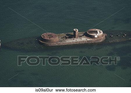 Stock Photography - Aerial view of shipwrecked HMS Cerberus, St Kilda, Melbourne, Victoria, Australia. Fotosearch