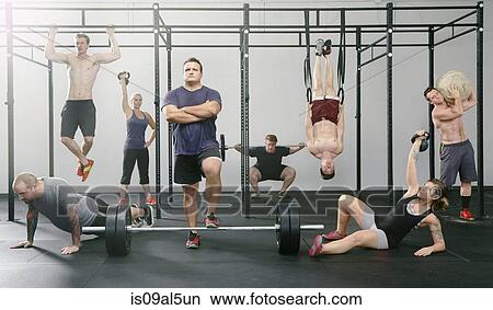 Portrait of eight male and female crossfit colleagues active in gym View Large Photo Image Picture - Portrait of eight male and female crossfit colleagues active in gym. Fotosearch