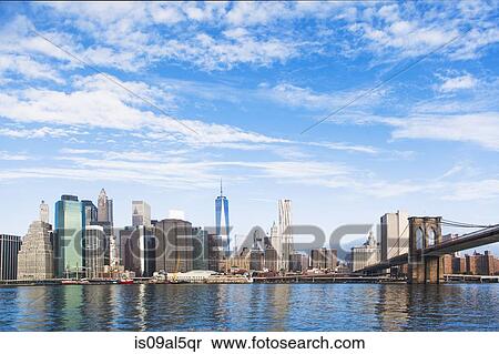 View of Brooklyn Bridge and Lower Manhattan skyline, New York, USA View Large Photo Image Stock Photography - View of Brooklyn Bridge and Lower Manhattan skyline, New York, USA. Fotosearch