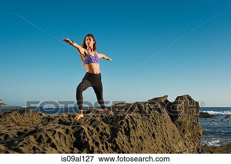 Warrior 2 pose, Windansea beach, La Jolla, California View Large Photo Image Stock Photo - Warrior 2 pose, Windansea beach, La Jolla, California. Fotosearch