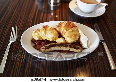 Breakfast, sausage, croissant, bacon, cheese View Large Photo Image Stock Image - Breakfast, sausage, croissant, bacon, cheese. Fotosearch