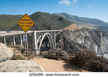 Cliff edge warning sign, highway 1, Big Sur, California, USA View Large Photo Image Stock Photography - Cliff edge warning sign, highway 1, Big Sur, California, USA. Fotosearch