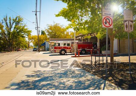 Fire engine leaving fire station, Calistoga, California, USA View Large Photo Image Stock Image - Fire engine leaving fire station, Calistoga, California, USA. Fotosearch