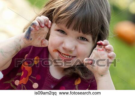 Girl with messy hands View Large Photo Image Stock Photography - Girl with messy hands. Fotosearch