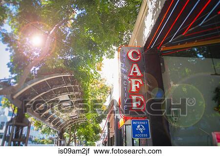 Low angle view of internet cafe sign on street, Santa Monica, Los Angeles, California, USA View Large Photo Image Stock Image - Low angle view of internet cafe sign on street, Santa Monica, Los Angeles, California, USA. Fotosearch