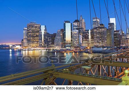 Stock Photo - Manhattan skyline from Brooklyn Bridge, New York, USA. Fotosearch