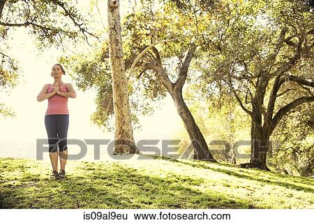 Mature woman in park practicing yoga View Large Photo Image Stock Photograph - Mature woman in park practicing yoga. Fotosearch