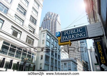 Stock Image - Parking sign, financial district, San Francisco, California, USA. Fotosearch