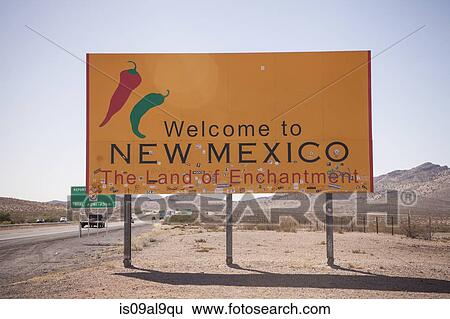 Road sign and highway, New Mexico State Line, USA View Large Photo Image Stock Photograph - Road sign and highway, New Mexico State Line, USA. Fotosearch