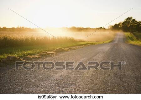 Rural road and mists over fields at sunrise, Missouri, USA View Large Photo Image Stock Photography - Rural road and mists over fields at sunrise, Missouri, USA. Fotosearch