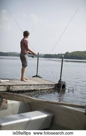 Teenage boy fishing on pier, Lake Superior, Gwinn, Michigan, USA View Large Photo Image Stock Photograph - Teenage boy fishing on pier, Lake Superior, Gwinn, Michigan, USA. Fotosearch