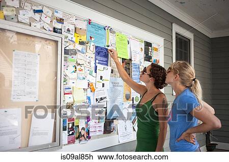 Two mid adult women looking up at community notice board View Large Photo Image Stock Image - Two mid adult women looking up at community notice board. Fotosearch