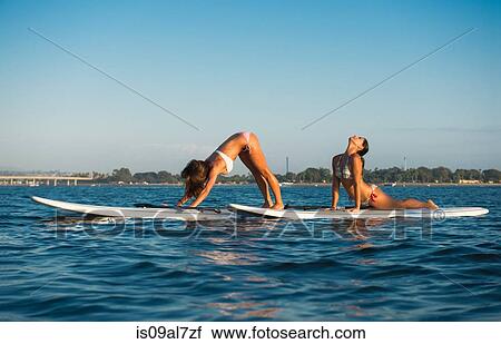 Two women practicing yoga positions on paddleboards, Mission Bay, San Diego, California, USA View Large Photo Image Stock Image - Two women practicing yoga positions on paddleboards, Mission Bay, San Diego, California, USA. Fotosearch
