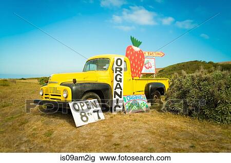 Yellow pickup truck and strawberry jam advertisement on roadside, Big Sur, Davenport, California, USA View Large Photo Image Stock Image - Yellow pickup truck and strawberry jam advertisement on roadside, Big Sur, Davenport, California, USA. Fotosearch