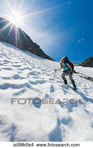 A female climber walking down a mountain View Large Photo Image Picture - A female climber walking down a mountain. Fotosearch
