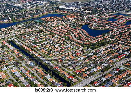Stock Image - Aerial view of houses on florida east coast. Fotosearch