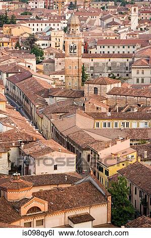 Stock Image - Aerial view of verona old town. Fotosearch