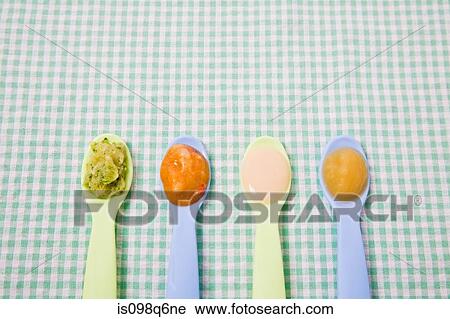 Baby food on spoons View Large Photo Image Stock Image - Baby food on spoons. Fotosearch