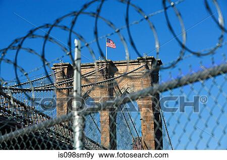 Barbed wire and brooklyn bridge View Large Photo Image Stock Photo - Barbed wire and brooklyn bridge. Fotosearch