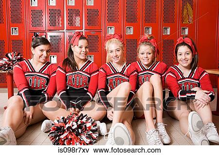 Stock Photo - Cheerleaders in locker room. Fotosearch