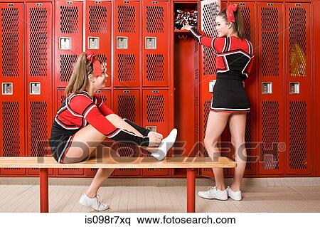Cheerleaders in locker room View Large Photo Image Stock Photography - Cheerleaders in locker room. Fotosearch