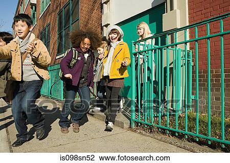 Stock Image - Children outside school. Fotosearch