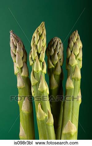 Stock Image - Close up of four asparagus stalks. Fotosearch