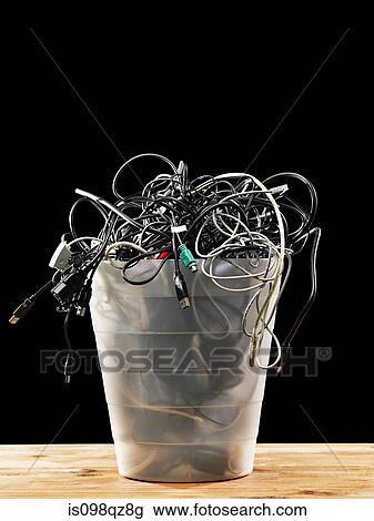 Computer cables in a waste bin View Large Photo Image Stock Image - Computer cables in a waste bin. Fotosearch