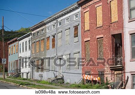 Stock Image - Dilapidated buildings, New York City, New York State, USA. Fotosearch