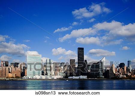 Stock Image - East river and manhattan skyscrapers. Fotosearch