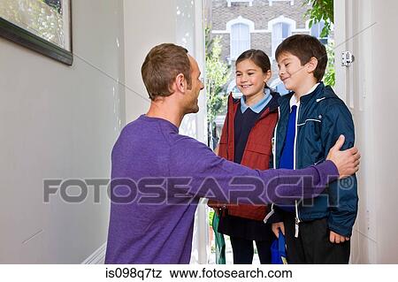 Stock Photo - Father greeting his children. Fotosearch