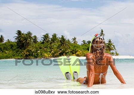 Female snorkeler, Medahutthaa Island, North Huvadhu Atoll, Maldives View Large Photo Image Stock Photo - Female snorkeler, Medahutthaa Island, North Huvadhu Atoll, Maldives. Fotosearch