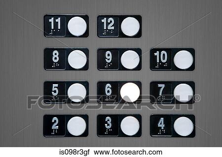 Stock Image - Floor buttons on elevator panel. Fotosearch