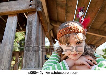 Girl in Native American costume View Large Photo Image Stock Photo - Girl in Native American costume. Fotosearch