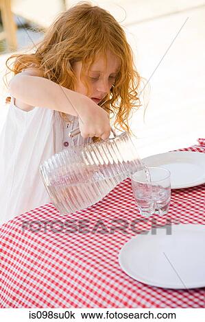Girl pouring glass of water View Large Photo Image Stock Image - Girl pouring glass of water. Fotosearch