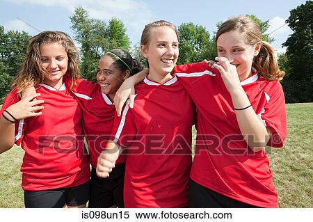Girl soccer players laughing View Large Photo Image Stock Photography - Girl soccer players laughing. Fotosearch