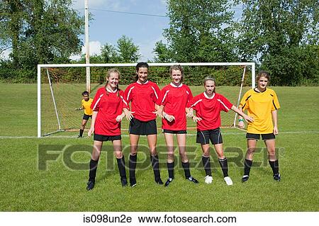 Girl soccer players make defensive wall View Large Photo Image Stock Image - Girl soccer players make defensive wall. Fotosearch