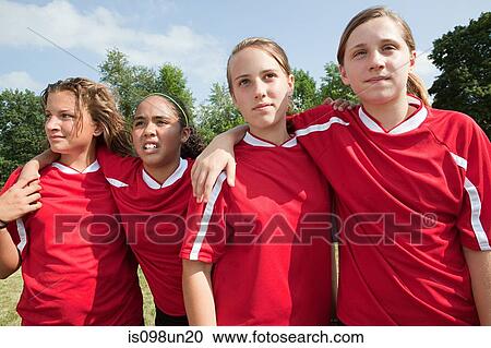 Stock Image - Girl soccer players. Fotosearch