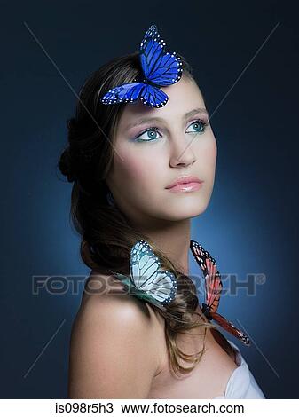 Girl with butterflies View Large Photo Image Stock Image - Girl with butterflies. Fotosearch