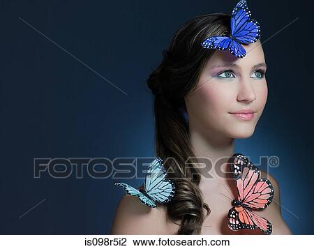 Stock Image - Girl with butterflies. Fotosearch