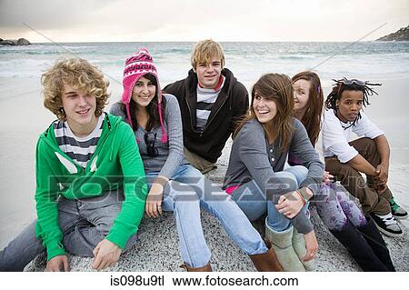Stock Image - Group of friends, portrait. Fotosearch