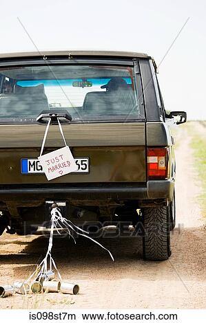 Just married sign on vehicle View Large Photo Image Picture - Just married sign on vehicle. Fotosearch