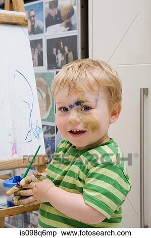 Little boy with paint View Large Photo Image Stock Photography - Little boy with paint. Fotosearch