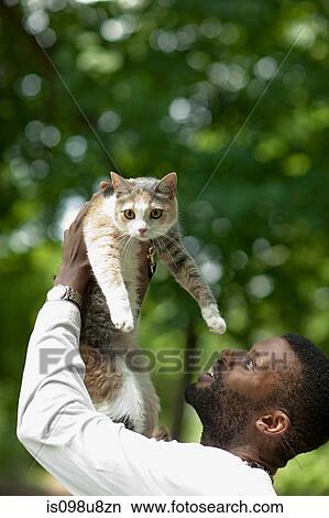 Man lifting a cat up View Large Photo Image Picture - Man lifting a cat up. Fotosearch