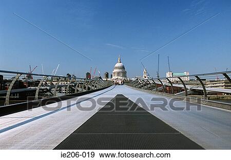 Stock Photo - Millennium bridge towards st pauls cathedral. Fotosearch