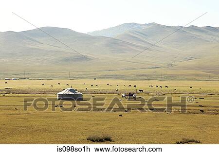 Stock Image - Mongolian steppes landscape. Fotosearch