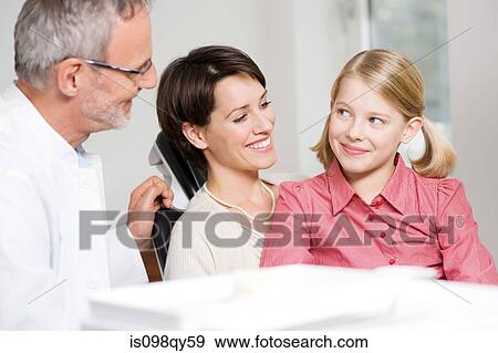 Stock Photo - Mother and daughter with dentist. Fotosearch