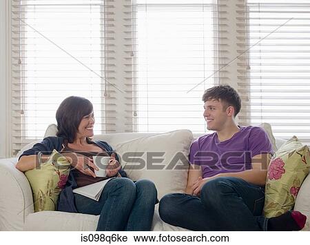 Stock Image - Mother and son talking. Fotosearch