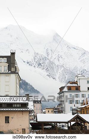 Mountain and buildings in chamonix View Large Photo Image Stock Photo - Mountain and buildings in chamonix. Fotosearch